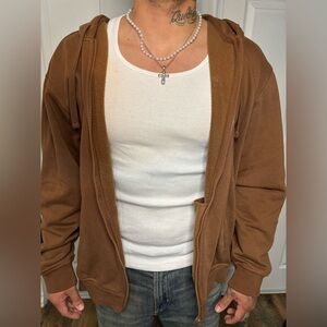 H&M Men's Brown Full-Zip Hoodie Sweater